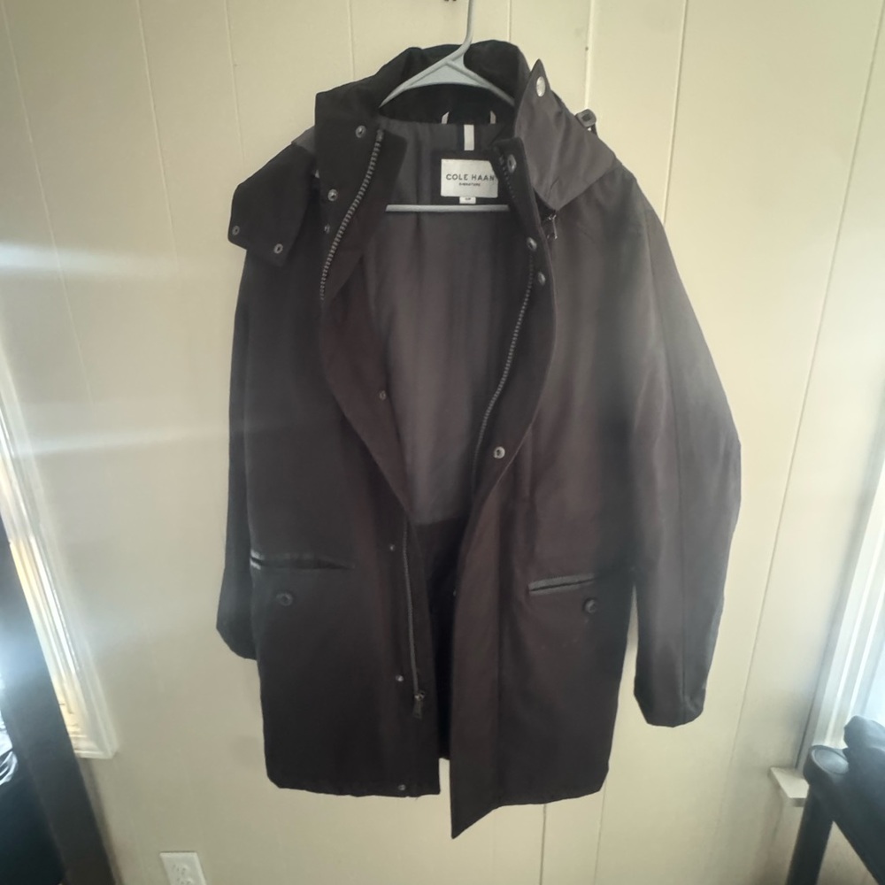 Cole Haan Men's Dark Brown Hooded Raincoat